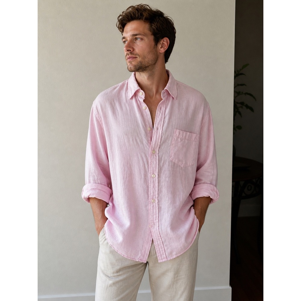 ORVIS Linen Button Down Shirt Classic Fit Mens XXL Pink Summer Beach Minimalist